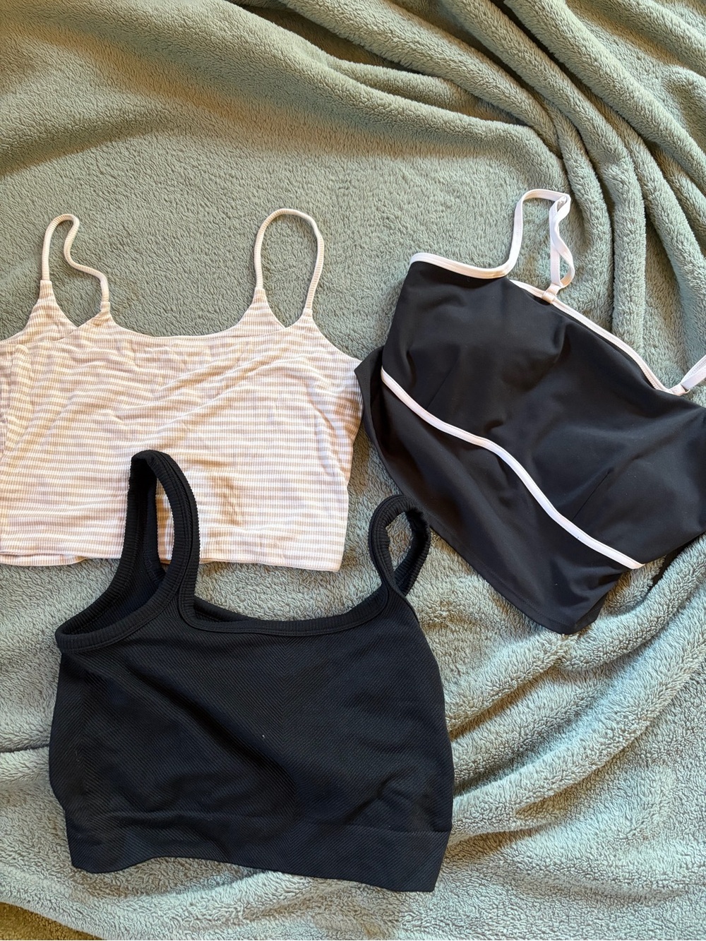 Women’s Black, White & Cream Crop Top Trio - Classic Spaghetti Strap Styles